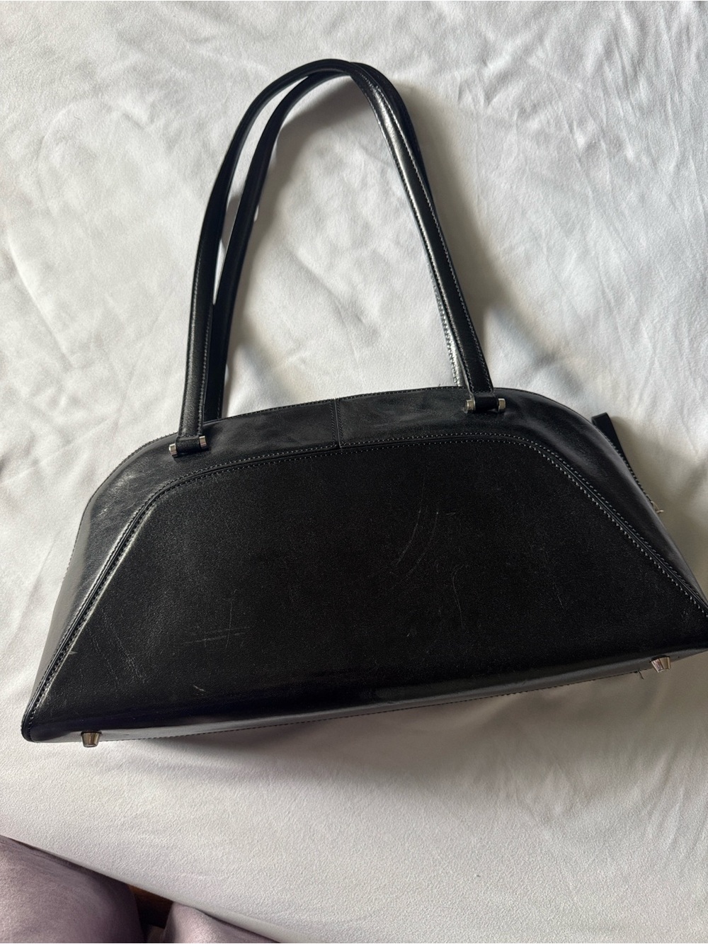 Monsac Black Leather Shoulder Bag